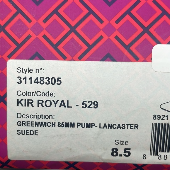 Tory Burch Red/ Kir Royal Suede leather Greenwich pump 85mm 8.5 - Picture 8 of 8